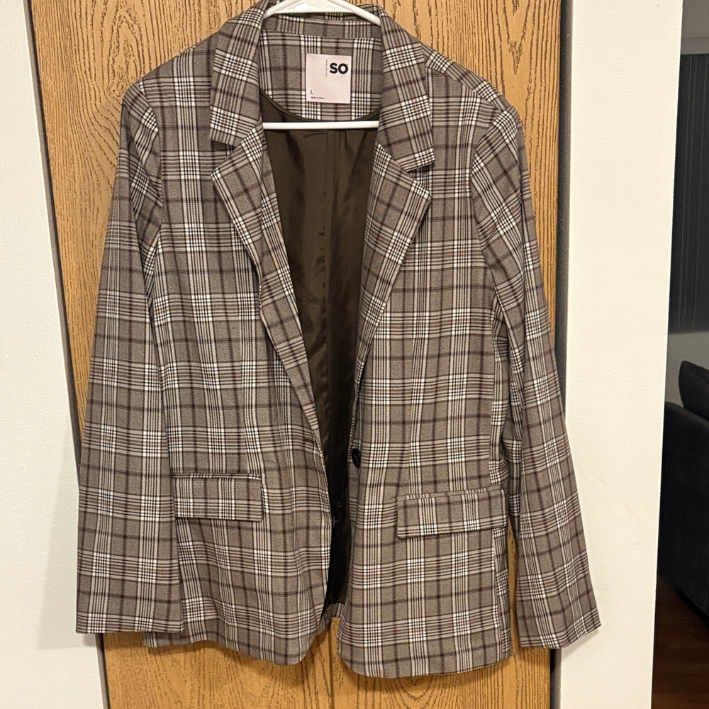 SO Brown and White Checkered Blazer